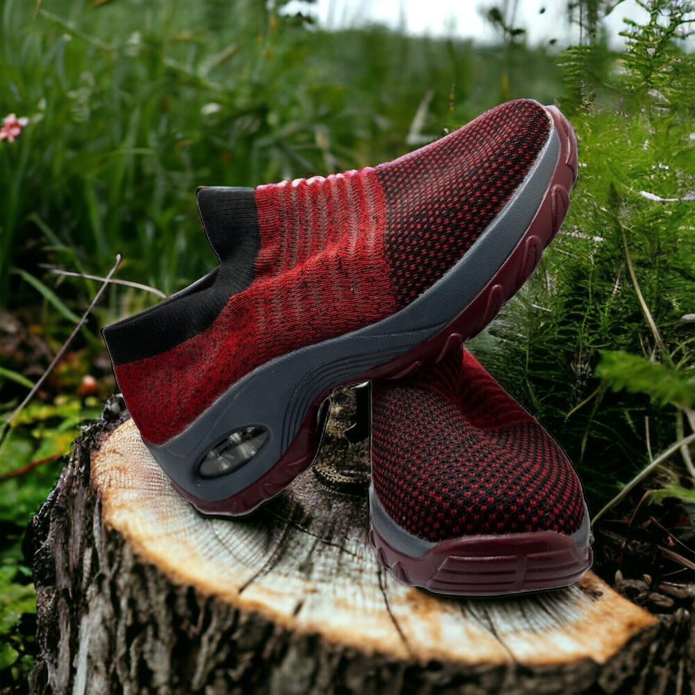 Slow Man Slide On Sneakers Red Burgundy Cushion Rubber Bottom Walking  US 7.5